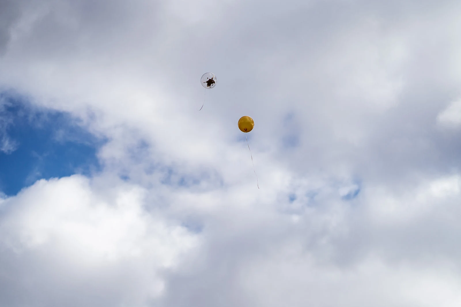 Luftballons steigen über dem Schloss in den Himmel